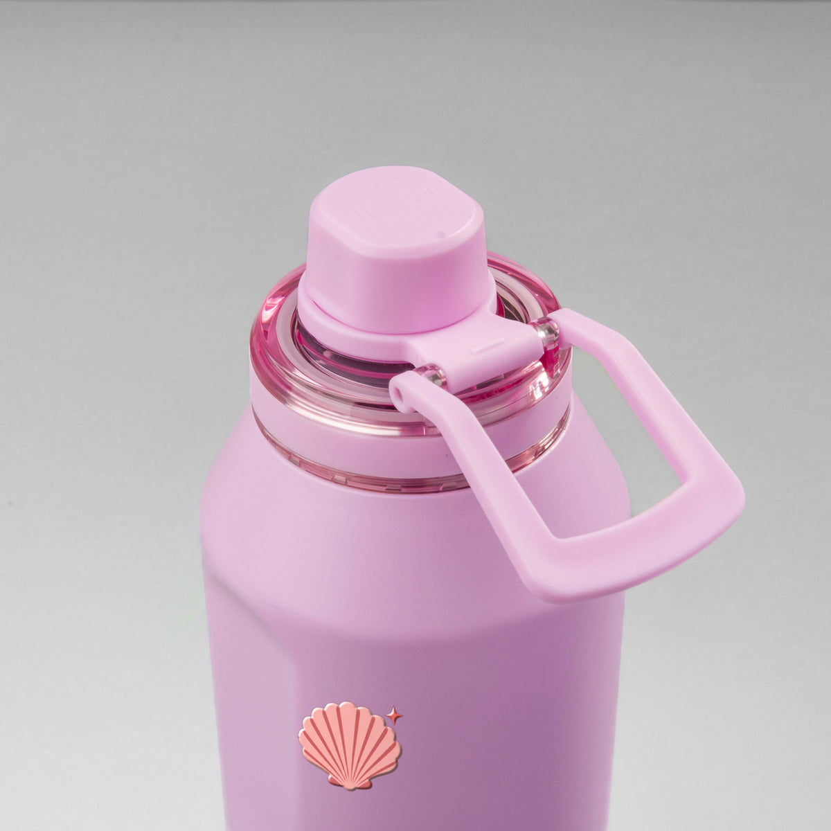 Garrafa Térmica PACCO Vyta 1200ml Ocean Blush Lilás, vista de cima com a alça de lado