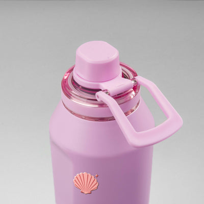Garrafa Térmica PACCO Vyta 1200ml Ocean Blush Lilás, vista de cima com a alça de lado