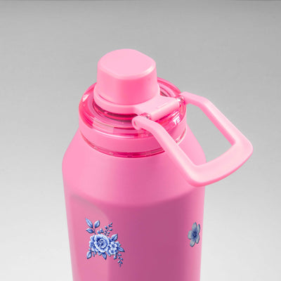 Garrafa Térmica PACCO Vyta 1200ml Jardim Azul Chiclete, vista de cima com a alça de lado