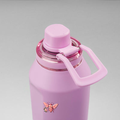 Garrafa Térmica PACCO Vyta 1200ml Rosé Romântico Lilás, vista de cima com a alça de lado