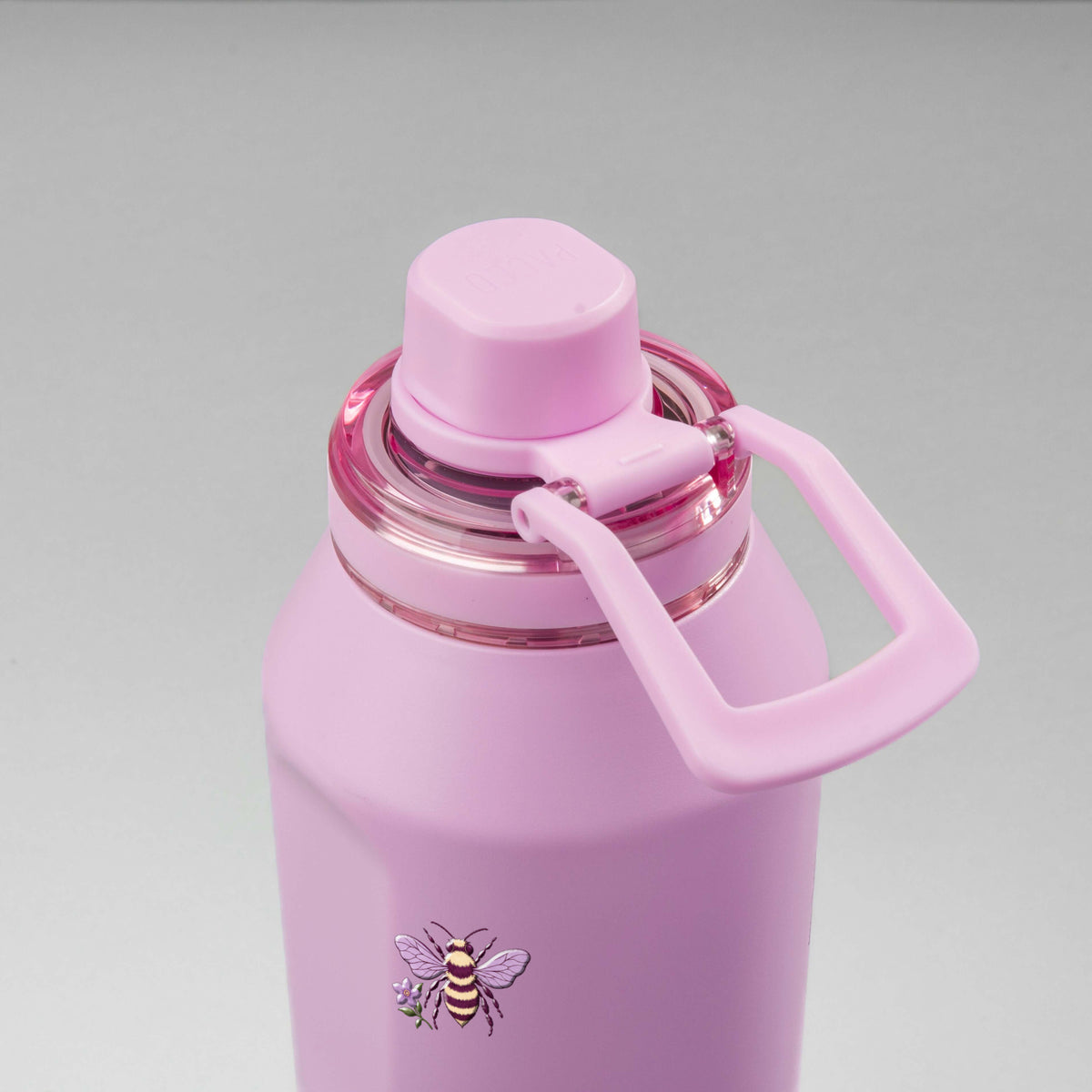 Garrafa Térmica PACCO Vyta 1200ml Lavanda Botânica Lilás, vista de cima com a alça de lado