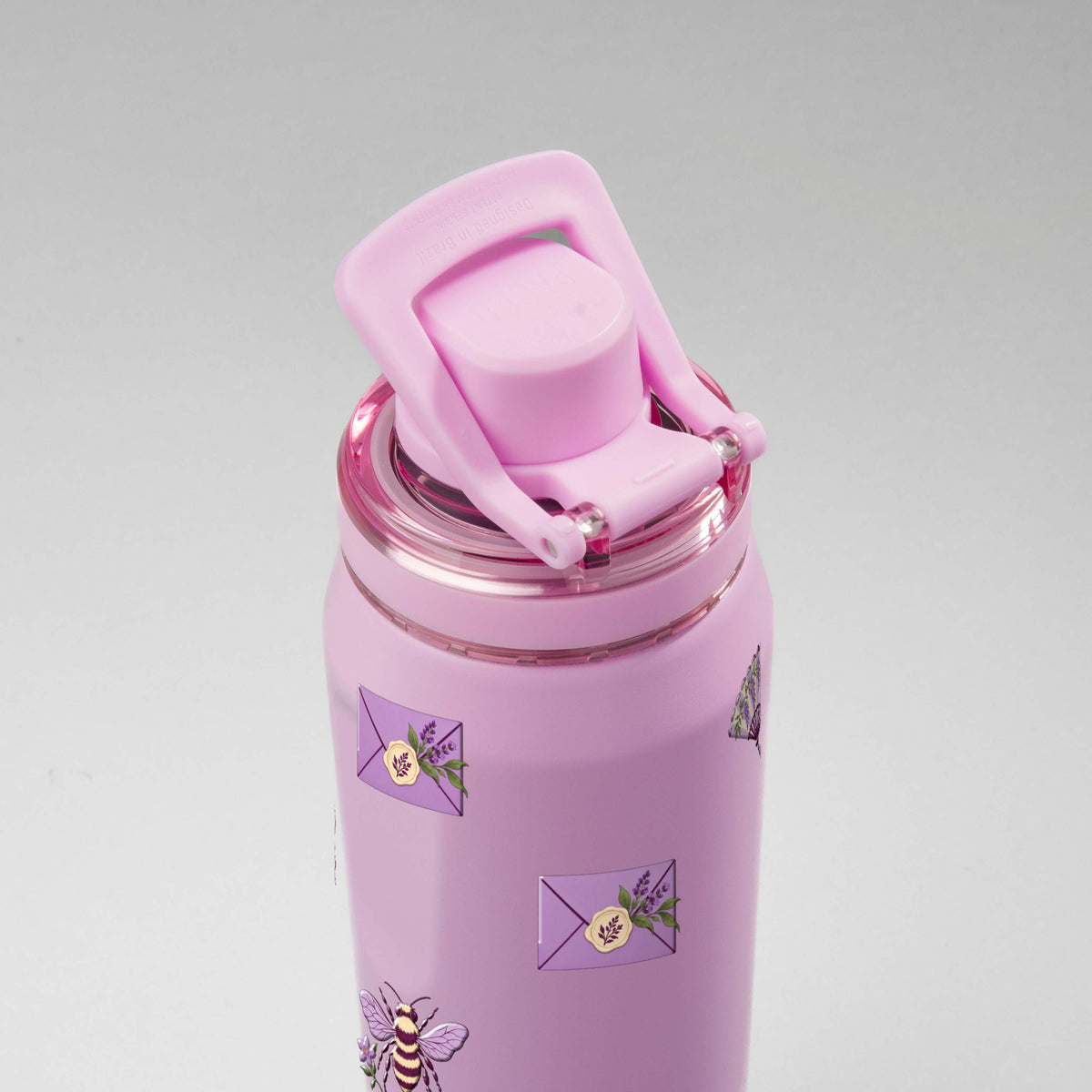 Garrafa Térmica PACCO Vyta 500ml Lavanda Botânica Lilás, vista de cima com a alça levantada