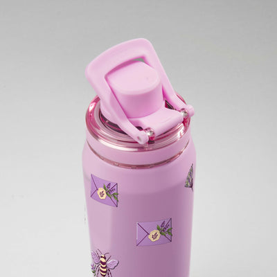 Garrafa Térmica PACCO Vyta 500ml Lavanda Botânica Lilás, vista de cima com a alça levantada