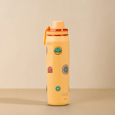 Garrafa Térmica PACCO Vyta 650ml Retrô Good Vibes Yellow Crush, foto de estúdio