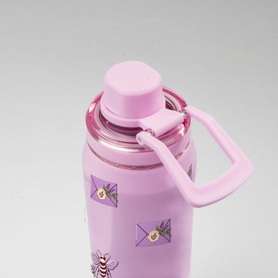 Garrafa Térmica PACCO Vyta 500ml Lavanda Botânica Lilás, vista de cima com a alça de lado