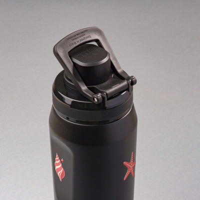 Garrafa Térmica PACCO Vyta 650ml Ocean Blush Preta, vista de cima com a alça levantada