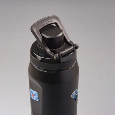 Garrafa Térmica PACCO Vyta 650ml Porcelana Azul Preta, vista de cima com a alça levantada