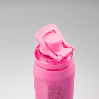 Garrafa Térmica PACCO Vyta 650ml Floral Rosa Chiclete, vista de cima com a alça levantada