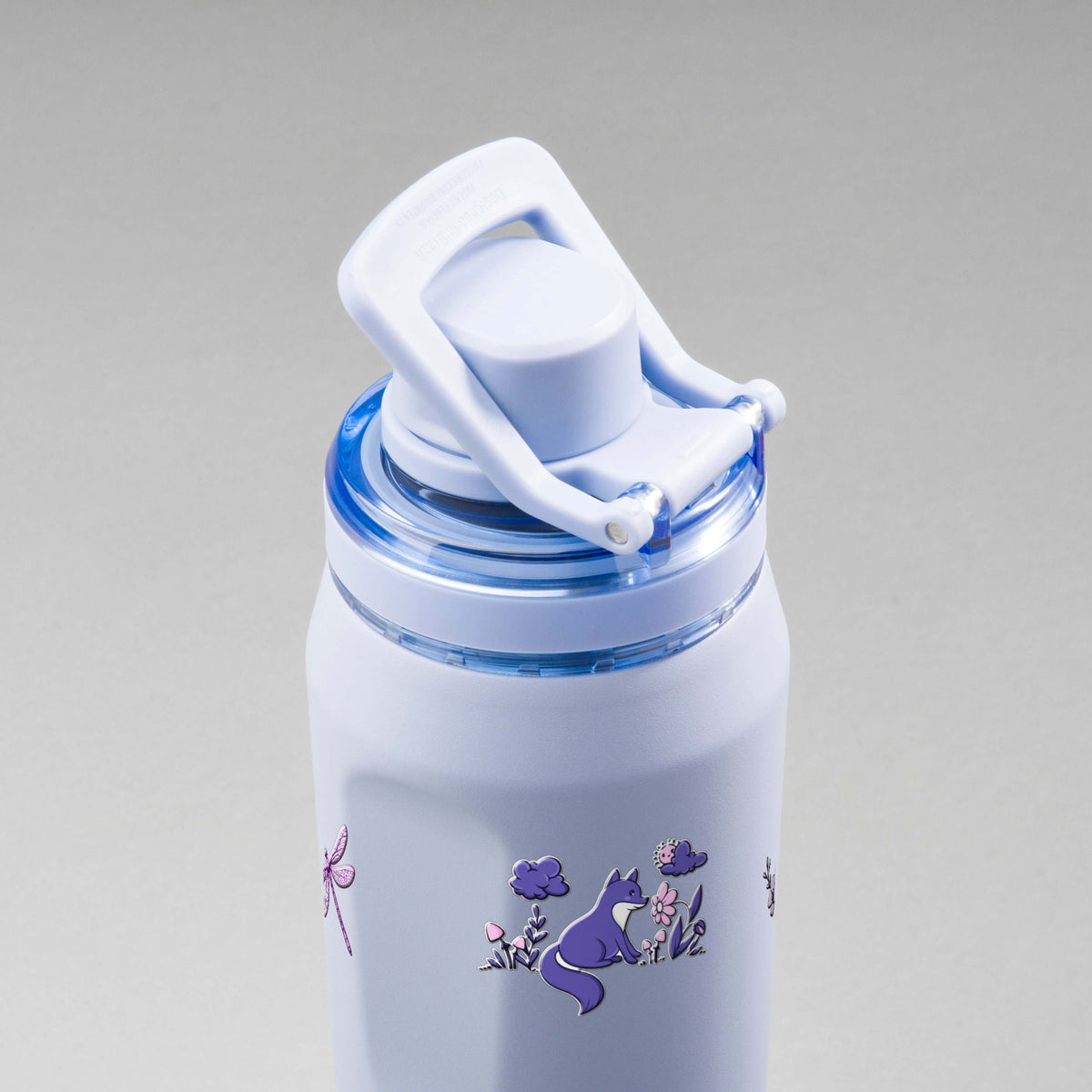 Garrafa Térmica PACCO Vyta 650ml Natureza Lilás Lavanda, vista de cima com a alça levantada