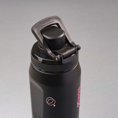 Garrafa Térmica PACCO Vyta 650ml Country Rosa Preta, vista de cima com a alça levantada
