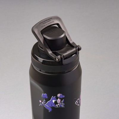 Garrafa Térmica PACCO Vyta 650ml Natureza Lilás Preta, vista de cima com a alça levantada
