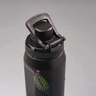 Garrafa Térmica PACCO Vyta 650ml Açaí Preta, vista de cima com a alça levantada