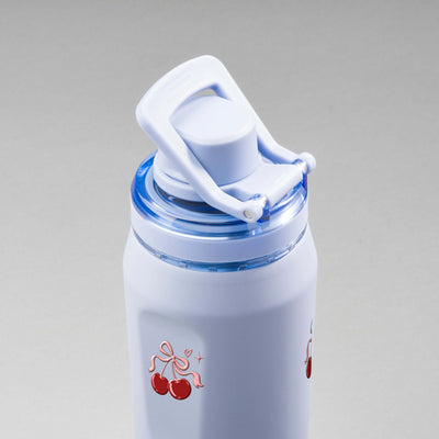 Garrafa Térmica PACCO Vyta 650ml Cereja Pop Lavanda, vista de cima com a alça levantada