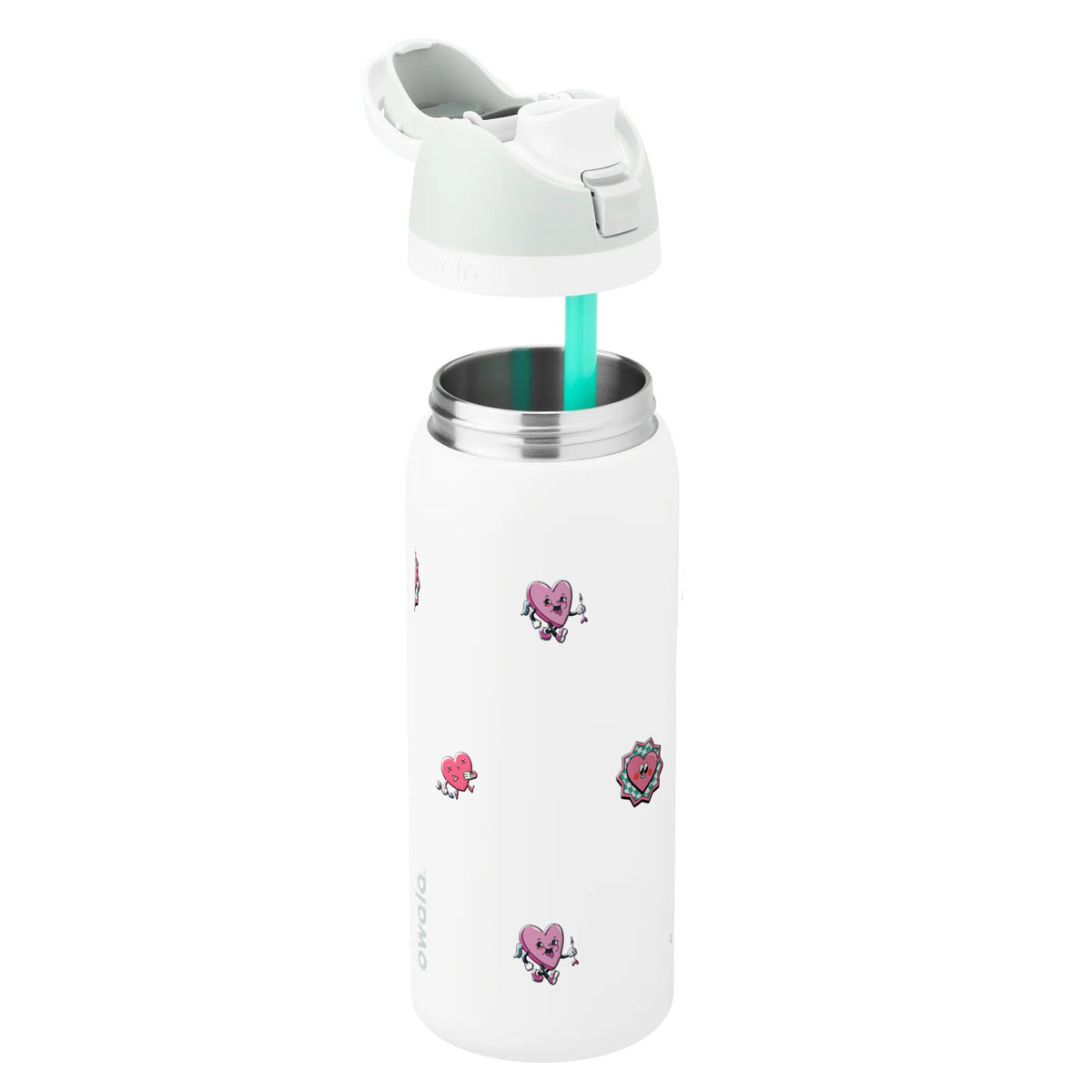 Garrafa Térmica Owala FreeSip 946ml Corações White Marshmallow, sem tampa