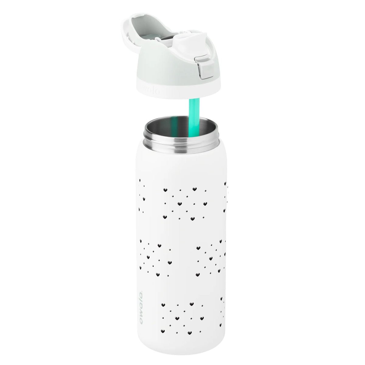 Garrafa Térmica Owala FreeSip 946ml Corações Preta White Marshmallow, sem tampa
