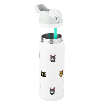 Garrafa Térmica Owala FreeSip 946ml Gatos de Óculos White Marshmallow, sem tampa