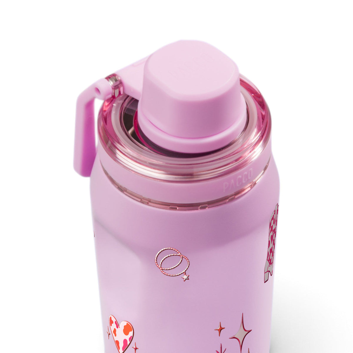 Garrafa Térmica PACCO Vyta 350ml Country Rosa Lilás, tampa alca esquerda