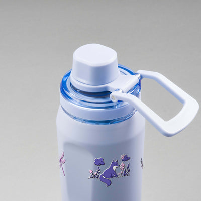 Garrafa Térmica PACCO Vyta 650ml Natureza Lilás Lavanda, vista de cima com a alça de lado