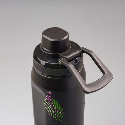 Garrafa Térmica PACCO Vyta 650ml Açaí Preta, vista de cima com a alça de lado