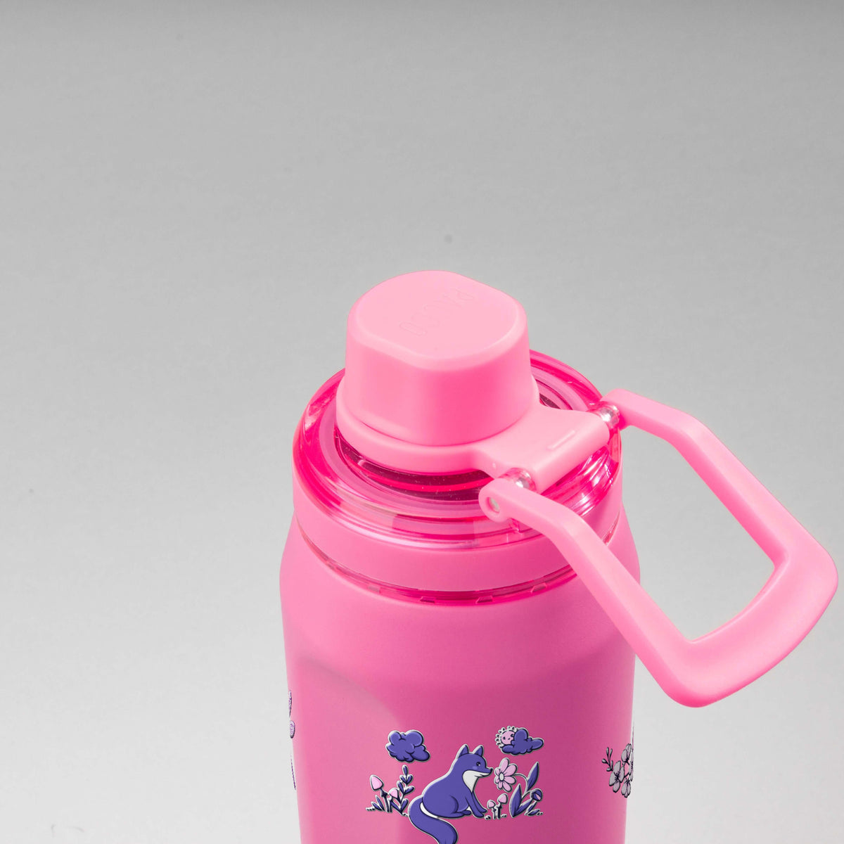 Garrafa Térmica PACCO Vyta 650ml Natureza Lilás Chiclete, vista de cima com a alça de lado