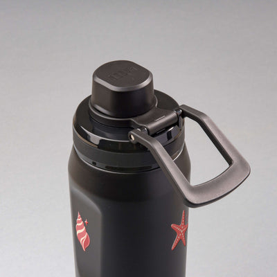 Garrafa Térmica PACCO Vyta 650ml Ocean Blush Preta, vista de cima com a alça de lado