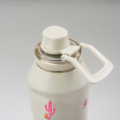 Garrafa Térmica PACCO Vyta 1200ml Country Rosa Creme, vista de cima com a alça de lado