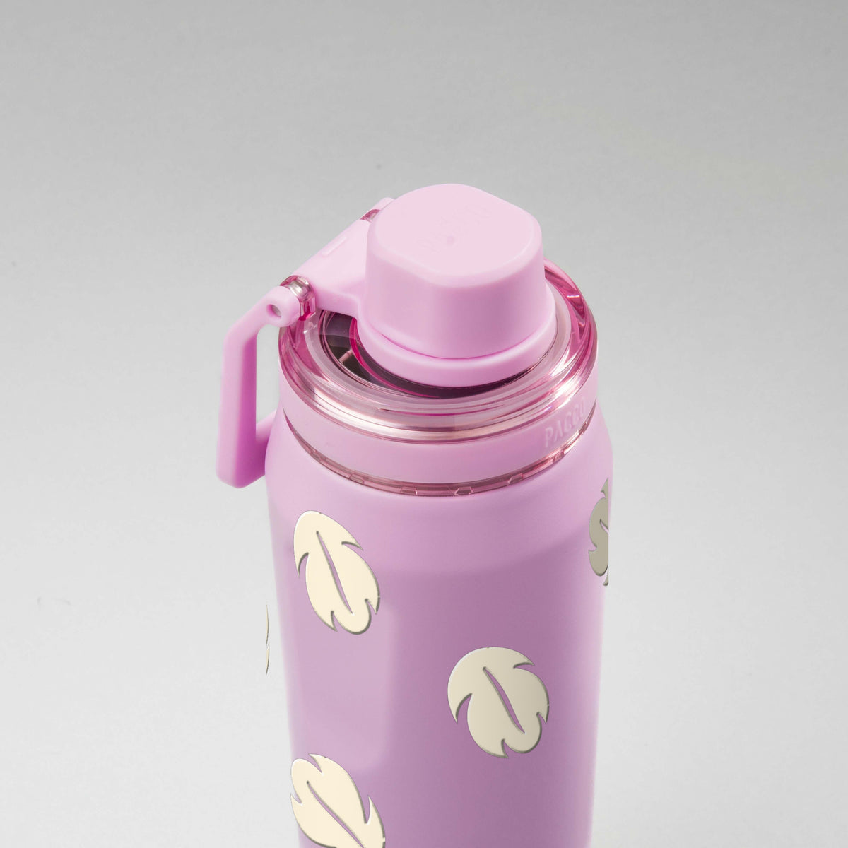 Garrafa Térmica PACCO Vyta 500ml Folhas Creme Lilás, vista de cima
