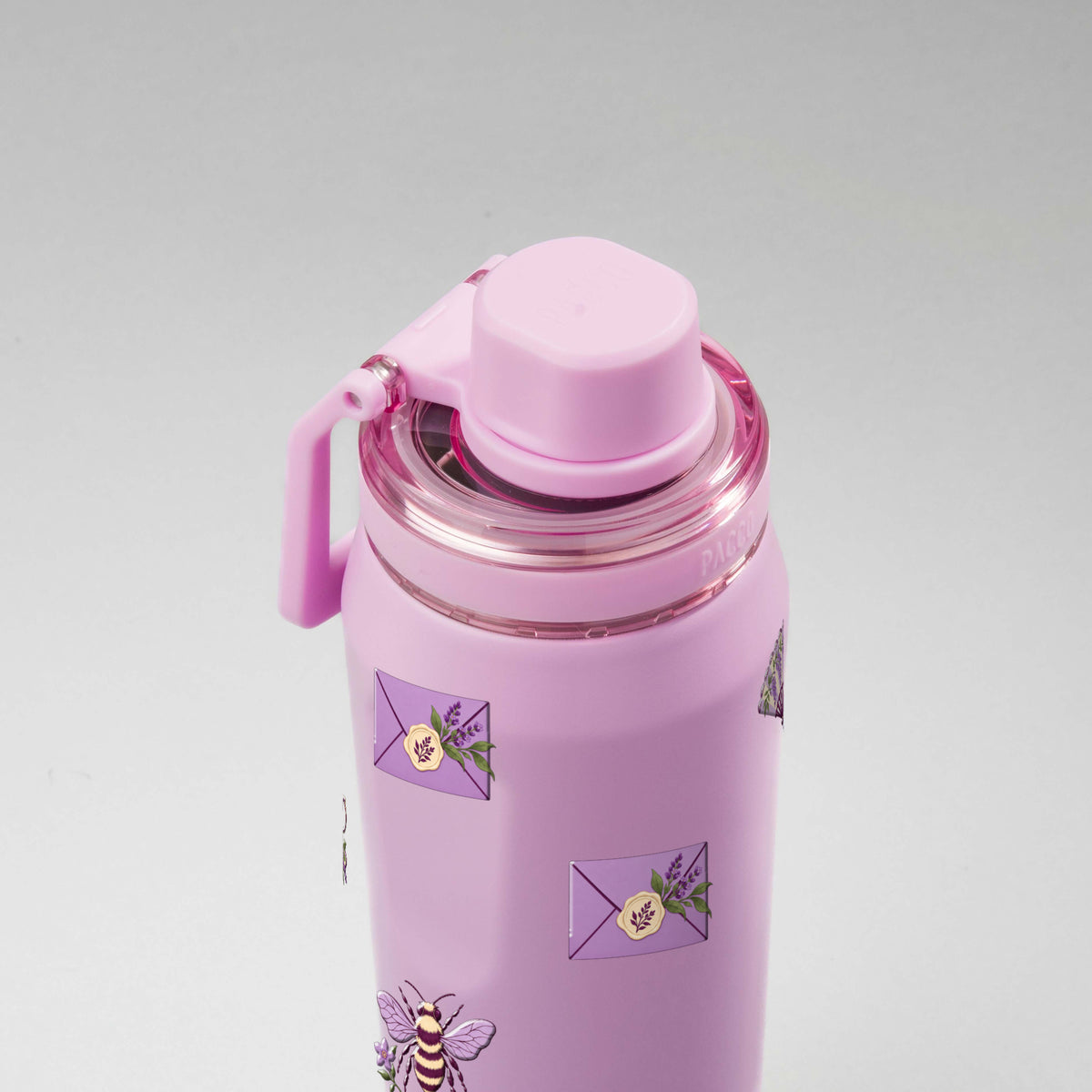 Garrafa Térmica PACCO Vyta 500ml Lavanda Botânica Lilás, vista de cima