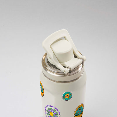 Garrafa Térmica PACCO Vyta 350ml Retrô Good Vibes Creme, alca levantada