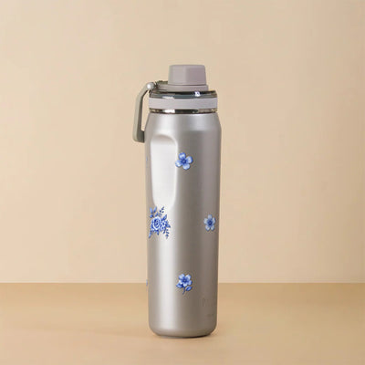 Garrafa Térmica PACCO Vyta 650ml Jardim Azul OURO BRANCO, foto de estúdio