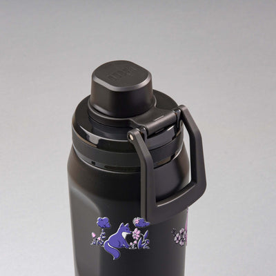 Garrafa Térmica PACCO Vyta 650ml Natureza Lilás Preta, vista de cima com a alça na frente