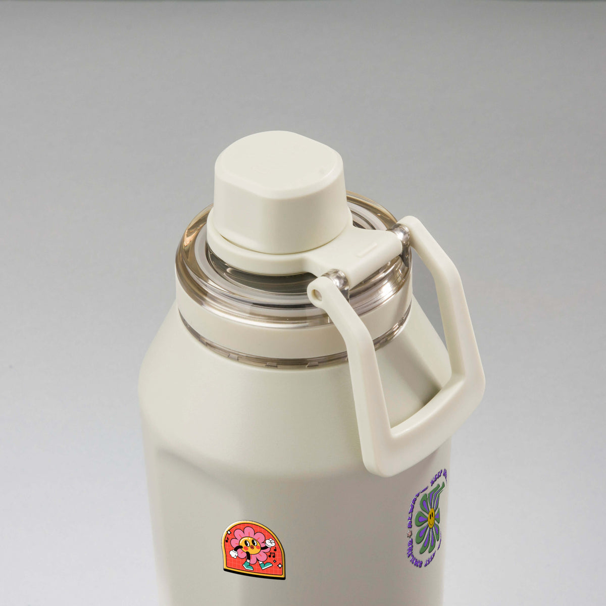Garrafa Térmica PACCO Vyta 1200ml Retrô Good Vibes Creme, vista de cima