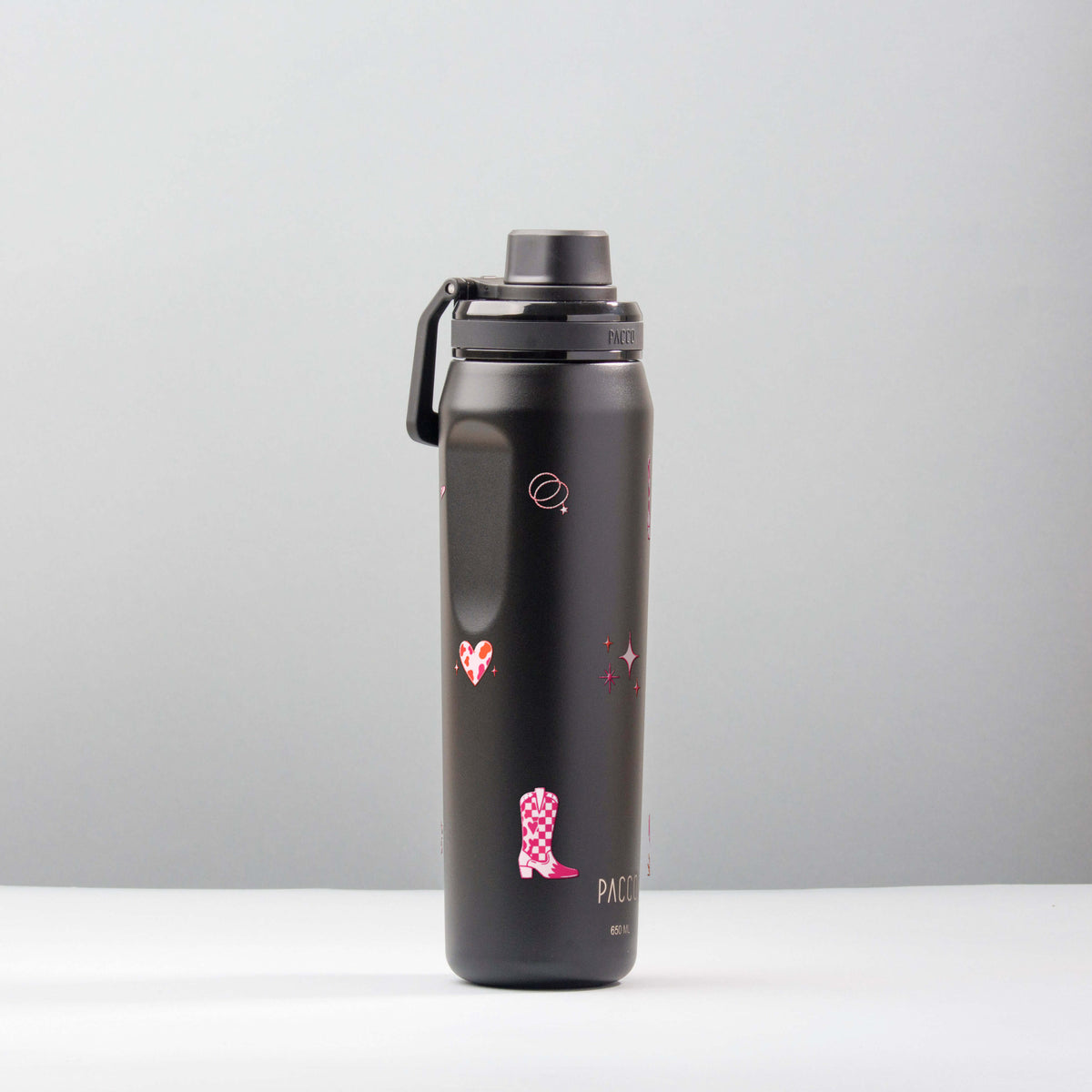 Garrafa Térmica PACCO Vyta 650ml Country Rosa Preta, foto de estúdio