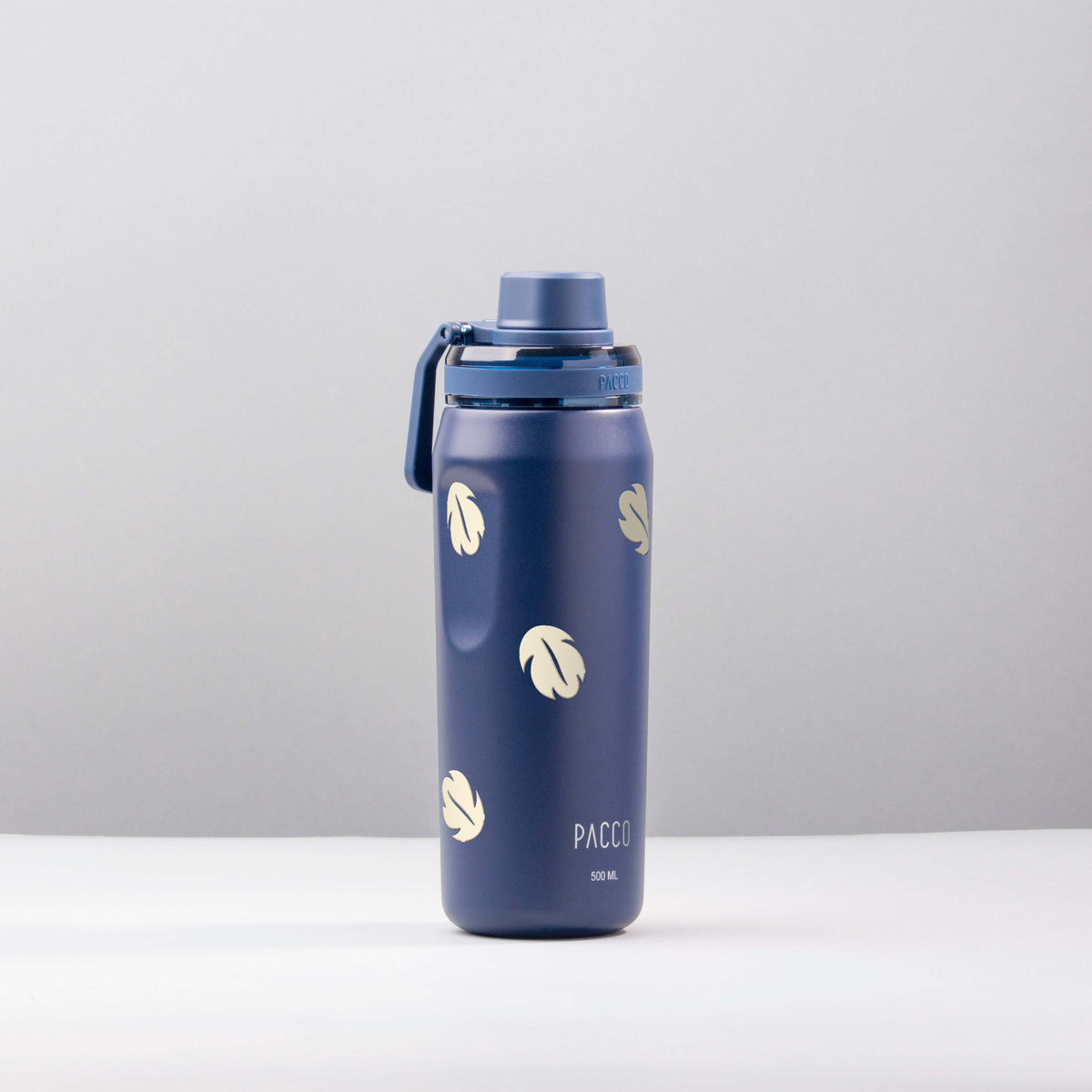 Garrafa Térmica PACCO Vyta 500ml Folhas Creme Marinho, foto de estúdio