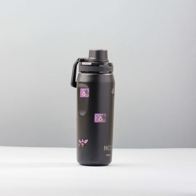 Garrafa Térmica PACCO Vyta 500ml Lavanda Botânica Preta, foto de estúdio