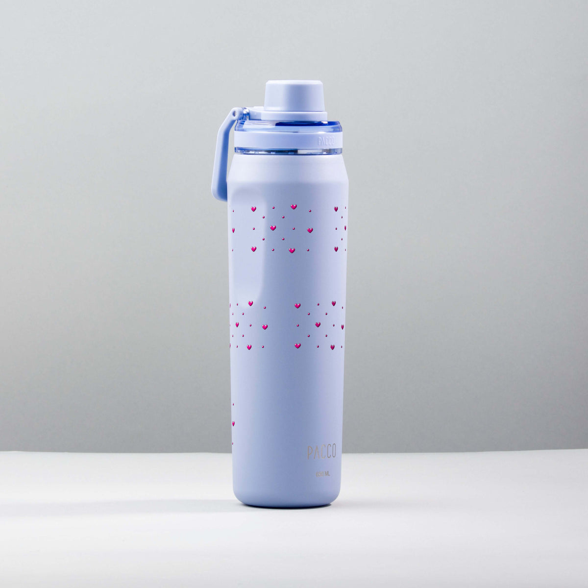 Garrafa Térmica PACCO Vyta 650ml Corações Rosa Lavanda, foto de estúdio