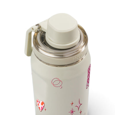 Garrafa Térmica PACCO Vyta 350ml Country Rosa Creme, tampa alca esquerda