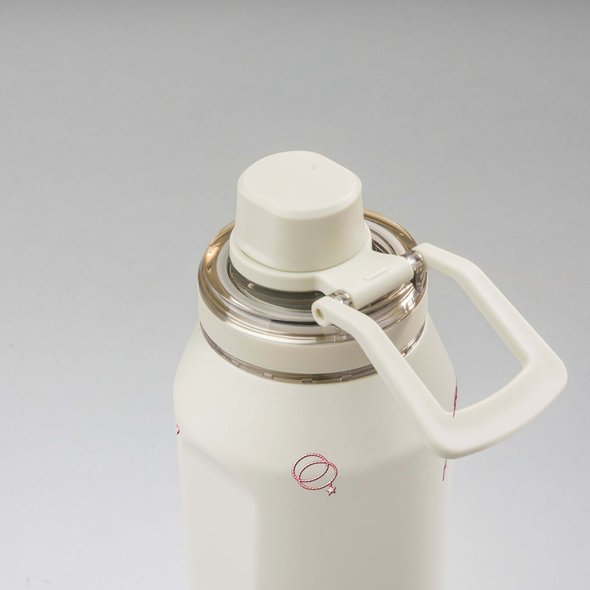 Garrafa Térmica PACCO Vyta 950ml Country Rosa Creme, vista de cima com a alça de lado