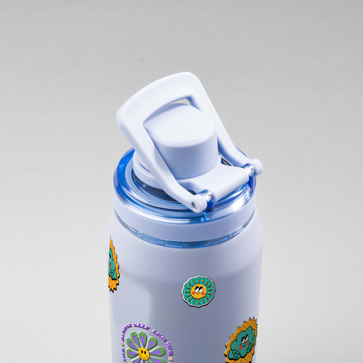 Garrafa Térmica PACCO Vyta 350ml Retrô Good Vibes Lavanda, alca levantada