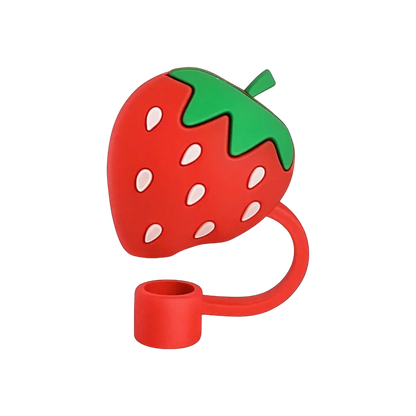 Protetor de Canudo Quencher - Variados em formato de morango, feito em silicone flexível e atóxico, para higiene e proteção do canudo.