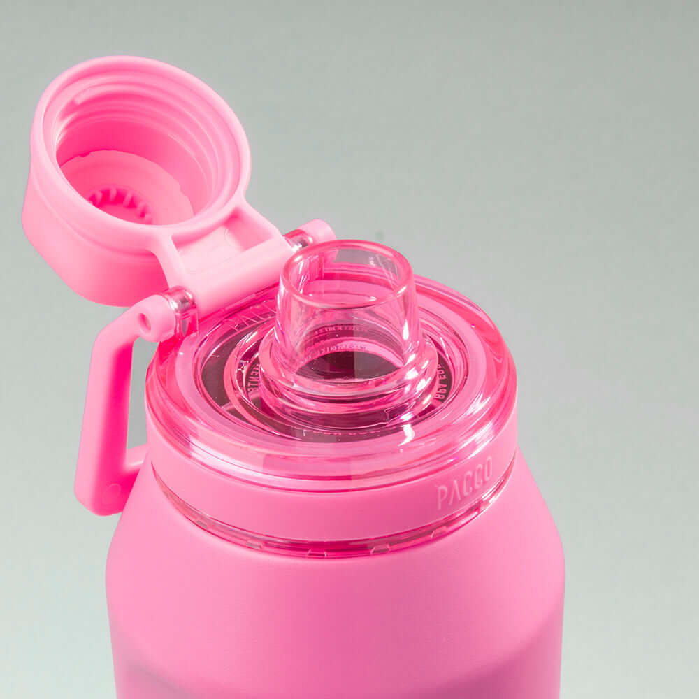 Garrafa Térmica PACCO Vyta 1200ml Rosé Butterfly Chiclete, com a tampa aberta