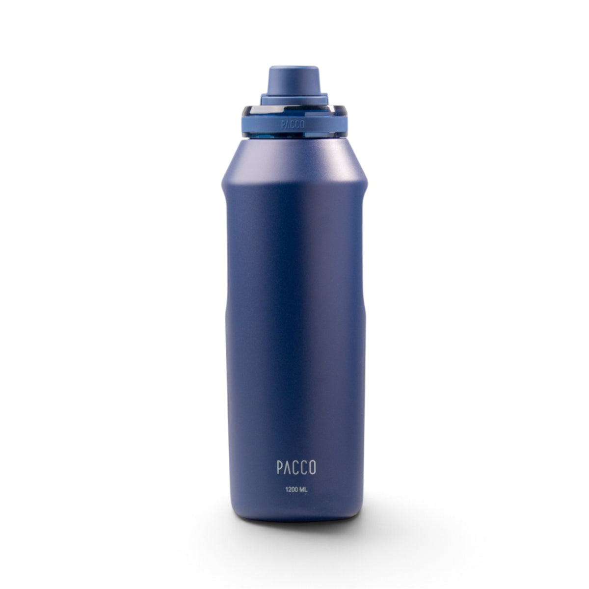 Garrafa Térmica PACCO Vyta 1200ml em aço inoxidável azul para manter bebidas quentes por 12h e frias por 24h, ideal para treinos.