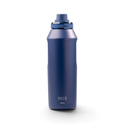 Garrafa Térmica PACCO Vyta 1200ml em aço inoxidável azul para manter bebidas quentes por 12h e frias por 24h, ideal para treinos.