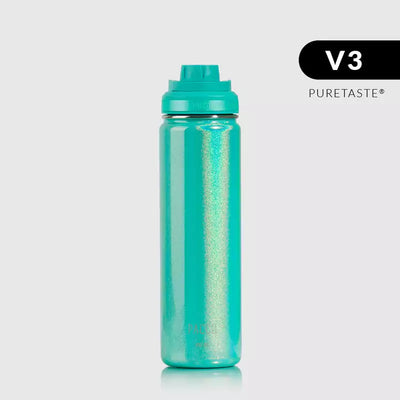 Garrafa Térmica PACCO Hydra V3 650ml PURETASTE® | PEDRAS PRECIOSAS em verde, destacando elegância e isolamento térmico superior.
