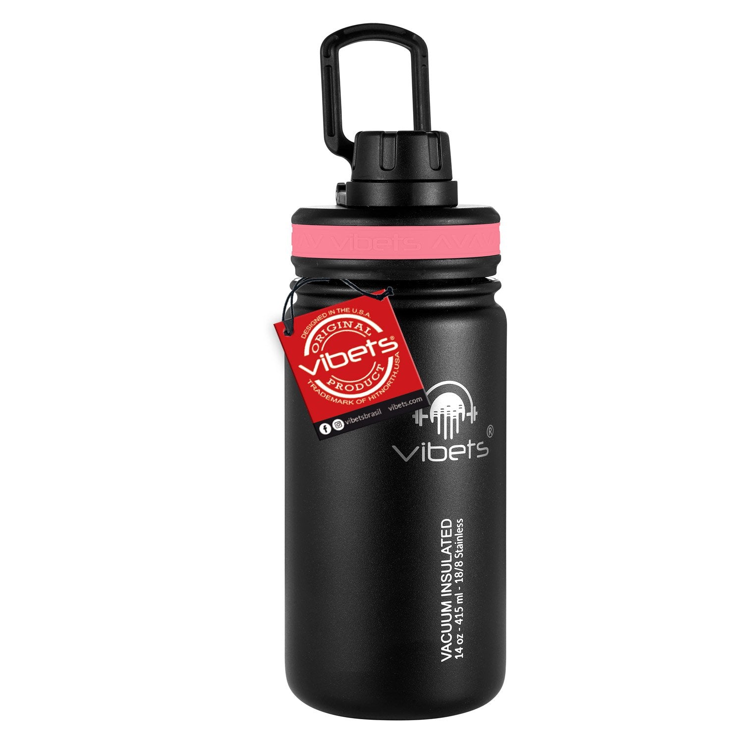 Garrafa Térmica Vibets Kids 415ml - Loop com isolamento térmico superior, parede dupla e camada de vácuo, evita suor e manchas.