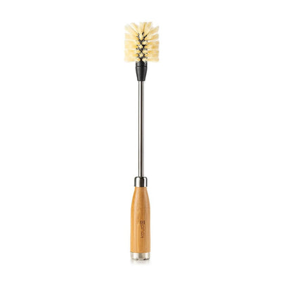 Escova para Higienização de Garrafas e Copos - Kouda, ferramenta ideal para limpeza interna e externa com cabo de madeira.