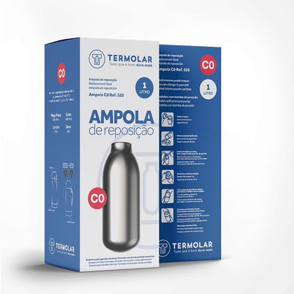 Caixa da Ampola de vidro 1 litro Termolar - Magic Pump e Lúmina com instruções de uso e logotipo da marca.