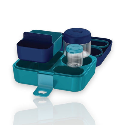 Lancheira Bento Box - Thermos: recipientes removíveis, fácil limpeza, lavável na lava-louças, sem BPA, cor azul e verde.