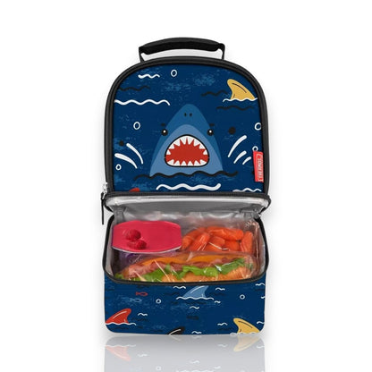 Bolsa Térmica Thermos - Tubarão com design infantil, ideal para manter lanches frescos, sem PVC, perfeita para escola ou viagens.