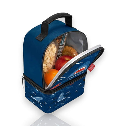 Bolsa Térmica Thermos - Tubarão com design de tubarão, ideal para lanches infantis com isolamento térmico de qualidade.